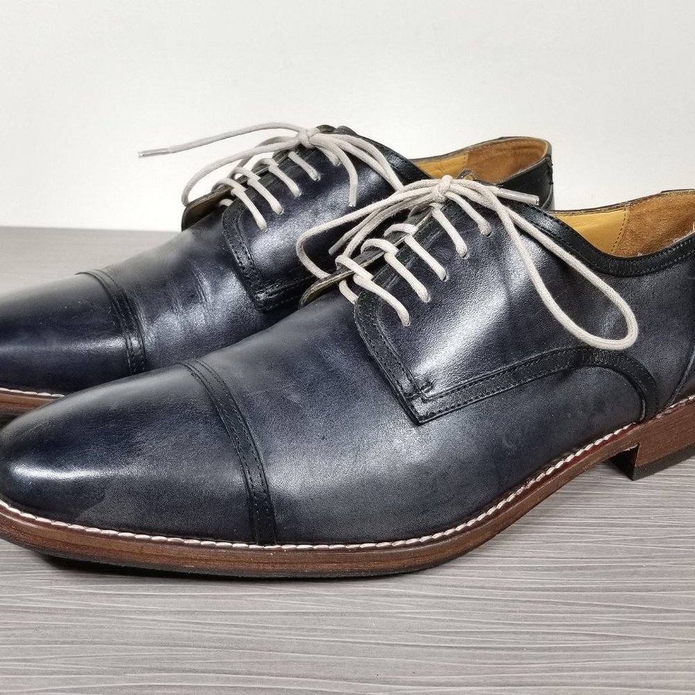 Ron White Eugene Cap Toe Derby, Agean Blue Leather Fit sz 9